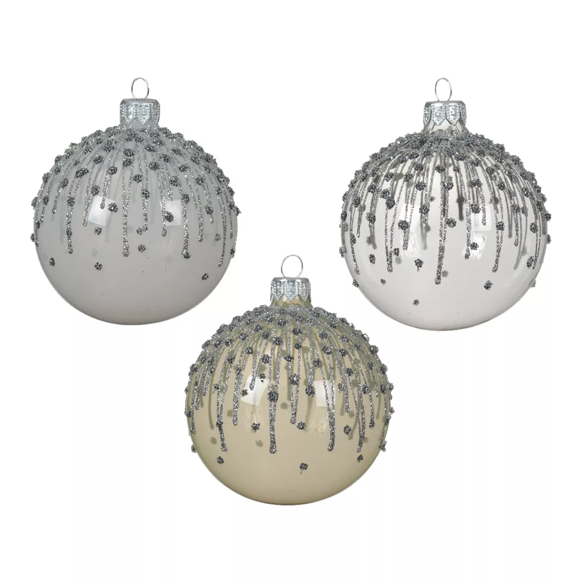 6er Set Weihnachtskugeln aus Glas (D80 mm) Givrées Winterweiß