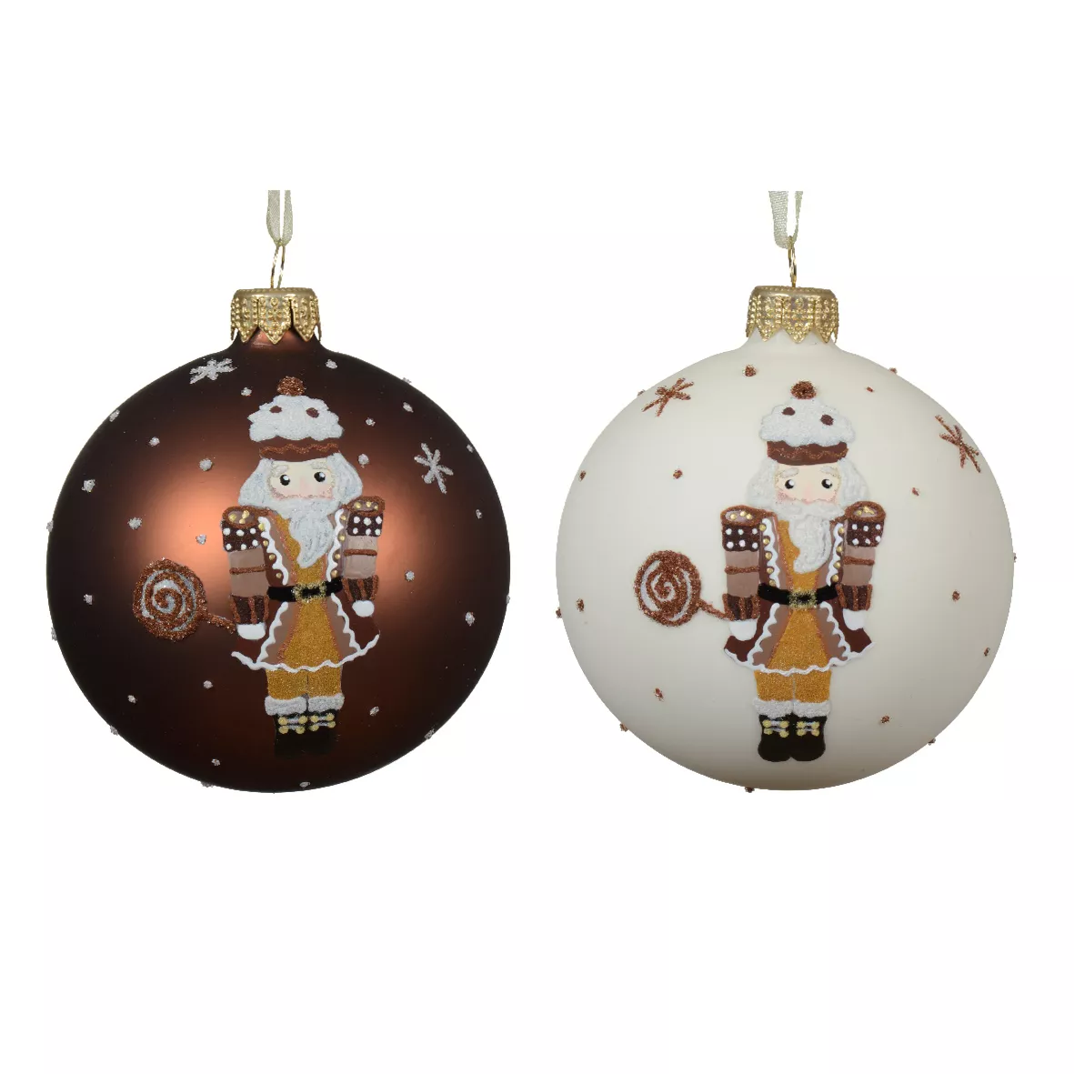 Set di 6 palline di Natale in vetro (D80 mm) Cioccolato Schiaccianoci