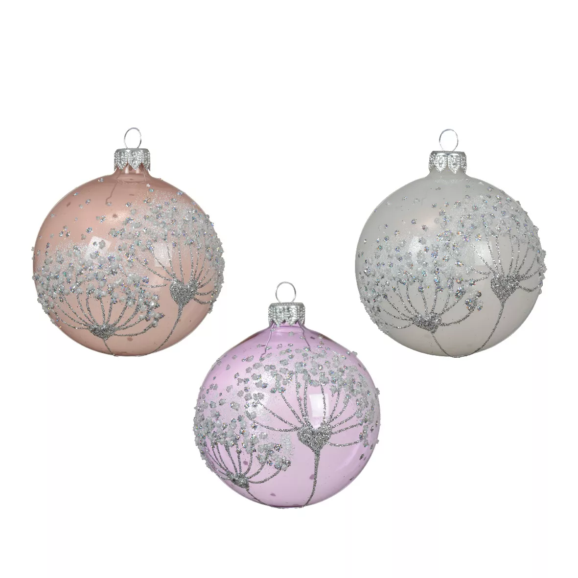 6er Set Weihnachtskugeln aus Glas (D80 mm) Berce du Caucase Perle und Flieder