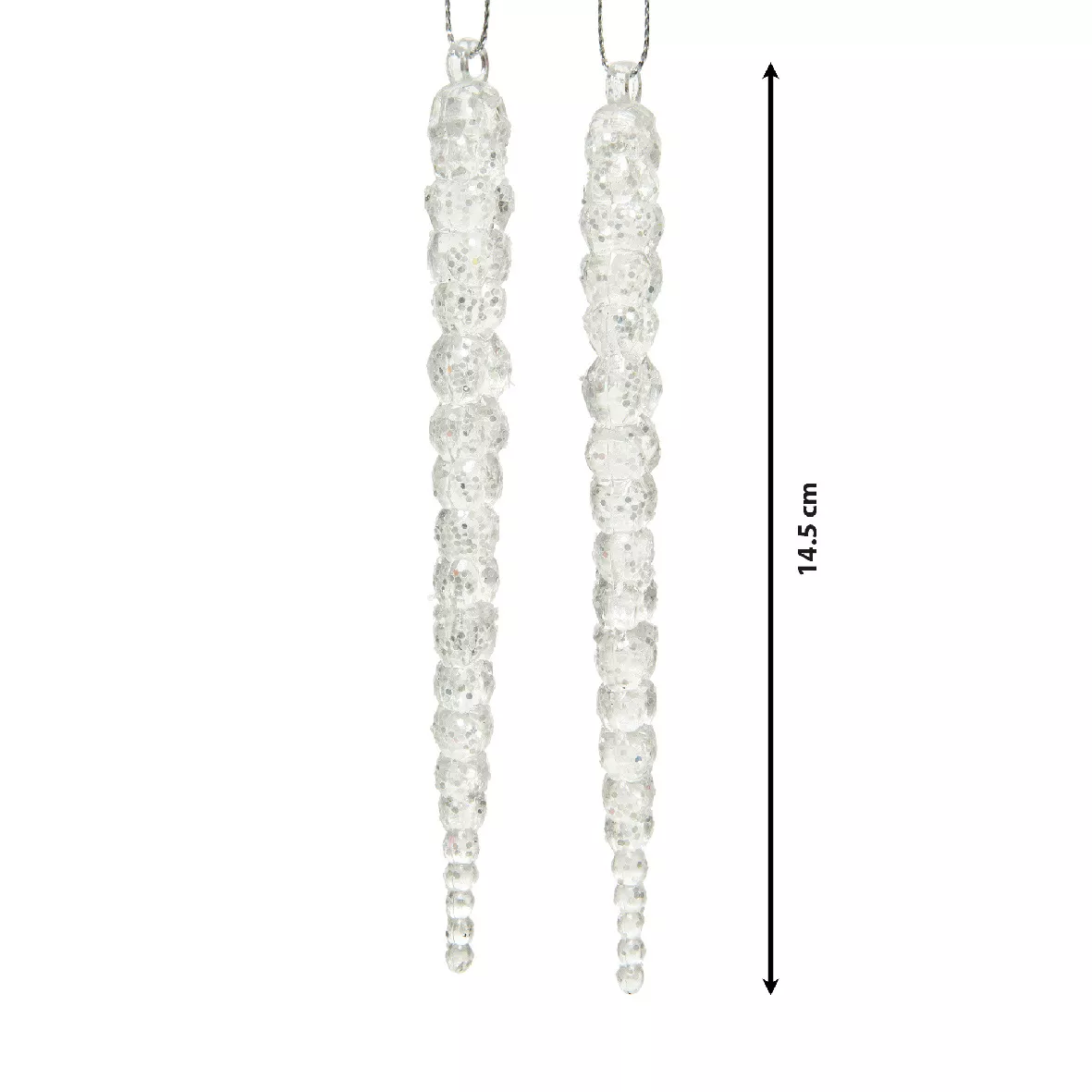Set di 2 stalattiti da appendere (H14 cm) Ghiaccio Trasparente argentato