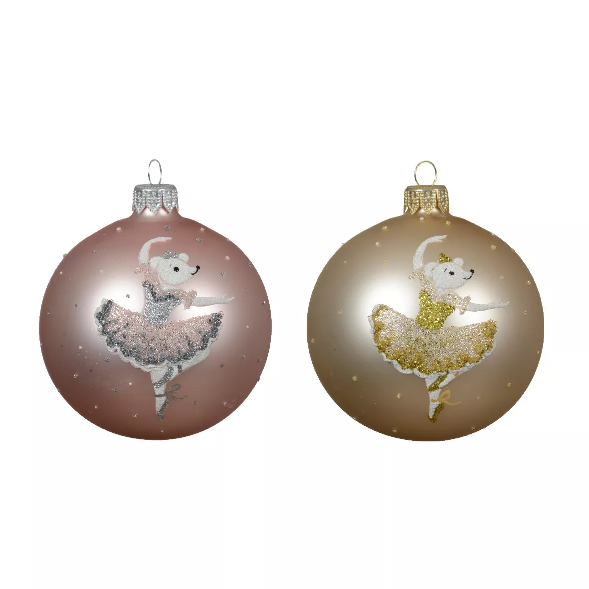 Set di 6 palline di Natale in vetro (D80 mm) Ballerine Rosa e perla
