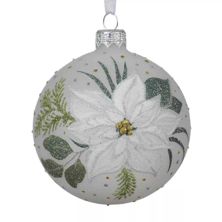 Lot de 6 boules de Noël en verre (D80 mm) Poinsettia Blanc d'hiver