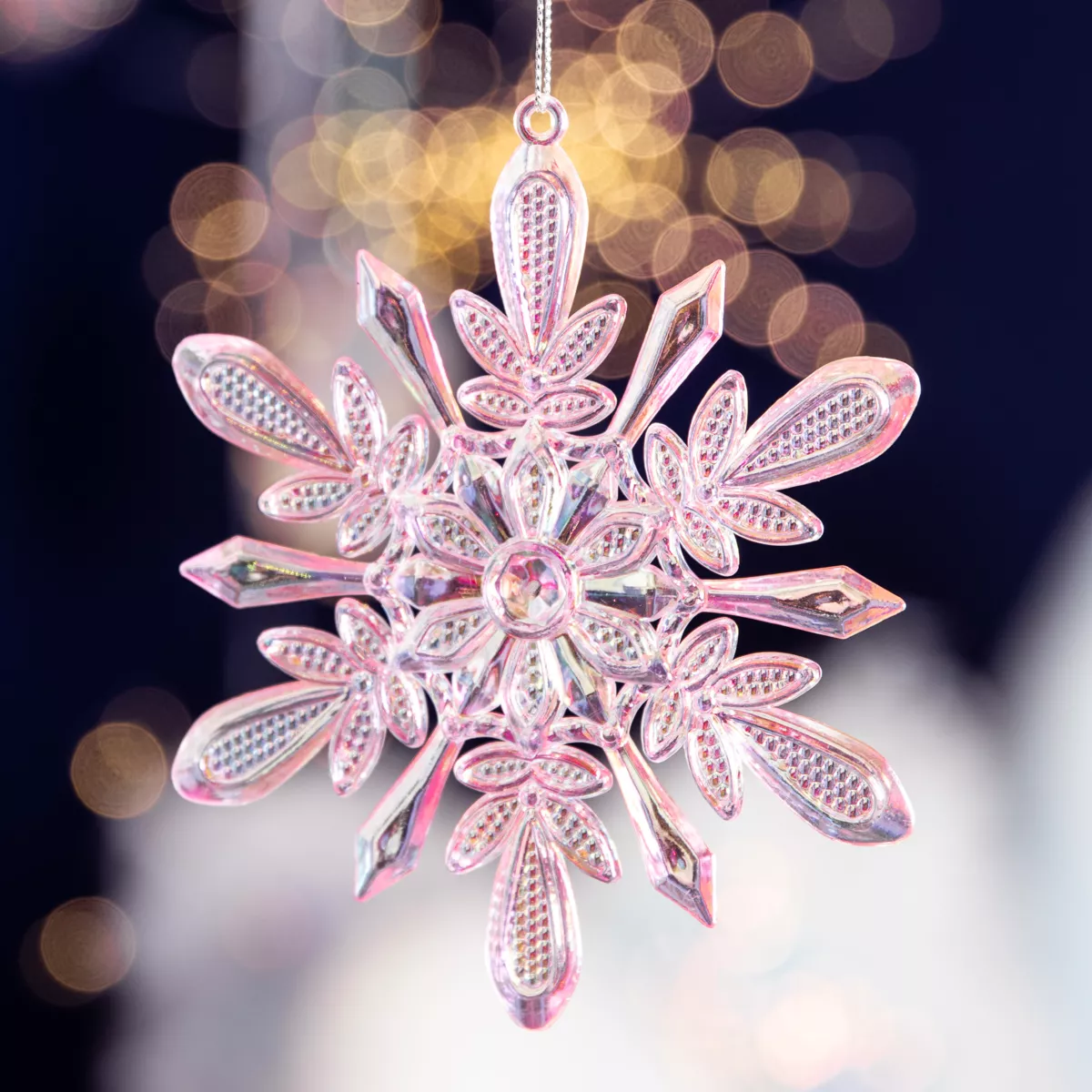 Flocon de Neige à suspendre (H14 cm) Glacé Rose