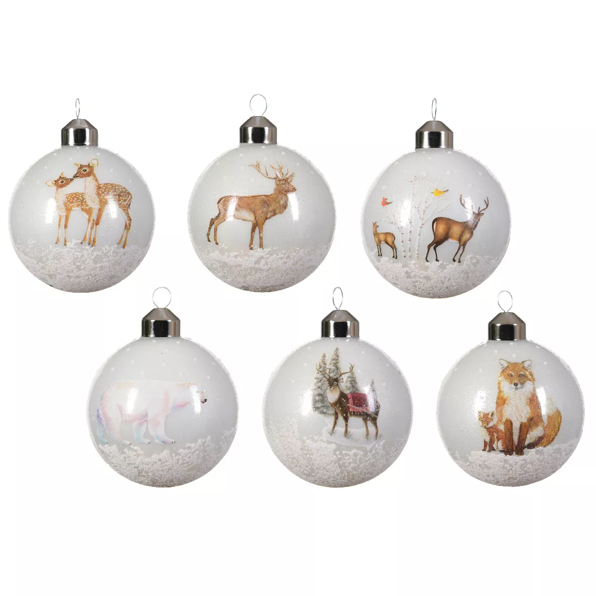 Set di 12 palline di Natale in vetro (D80 mm) Neve Naturale Bianco