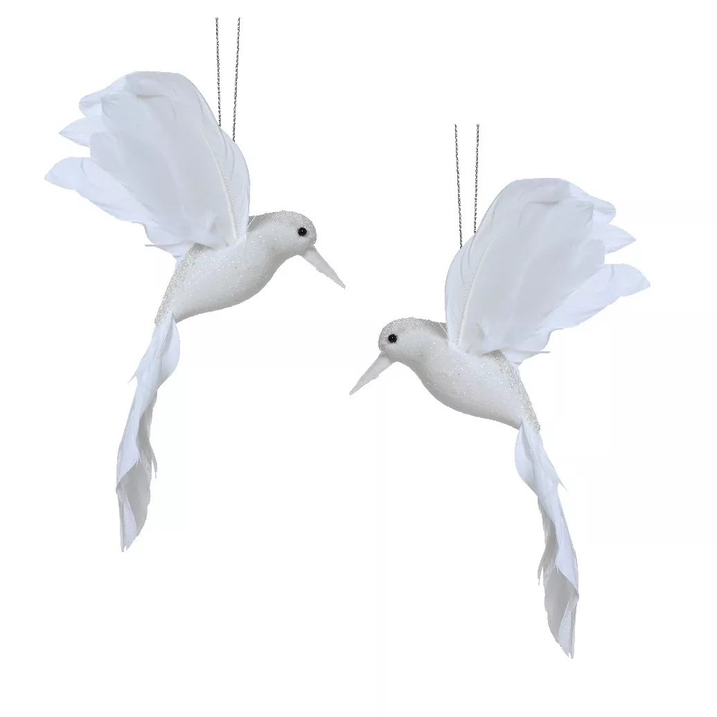Set di 2 uccelli da appendere (H8 cm) Colibrì di Natale Bianco