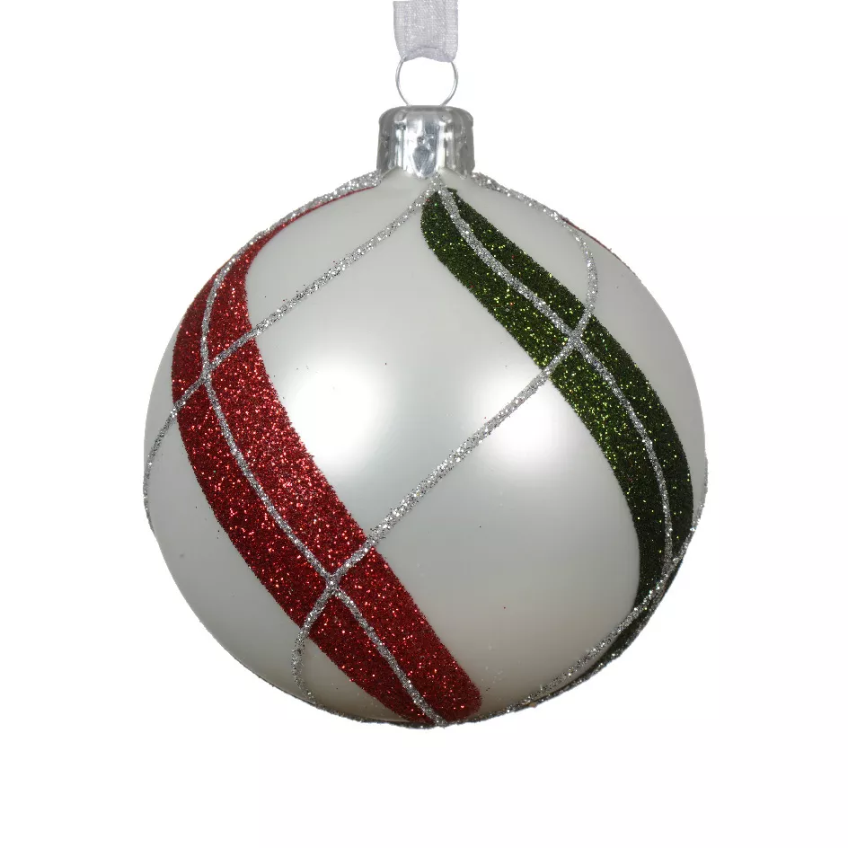Set di 6 palline di Natale in vetro (D80 mm) Torsioni Quadri Bianco d'inverno