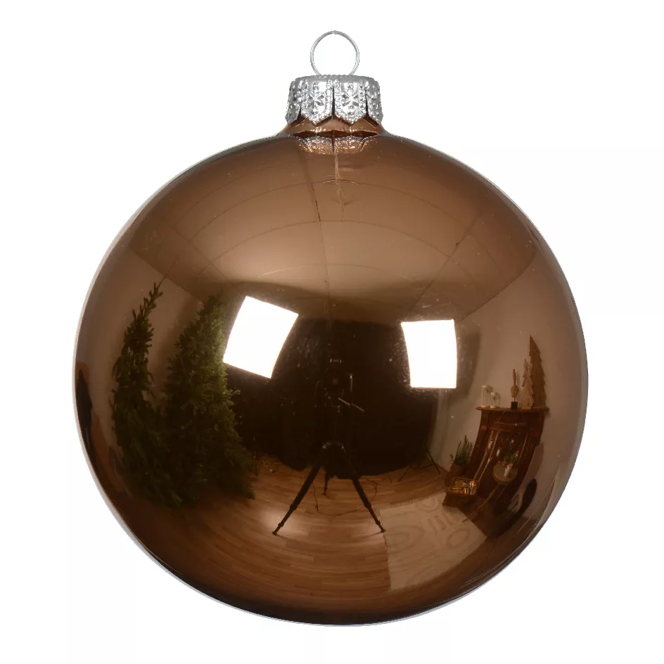 Lot de 6 boules de Noël en verre (D80 mm) Arctique brillante Noix de pécan