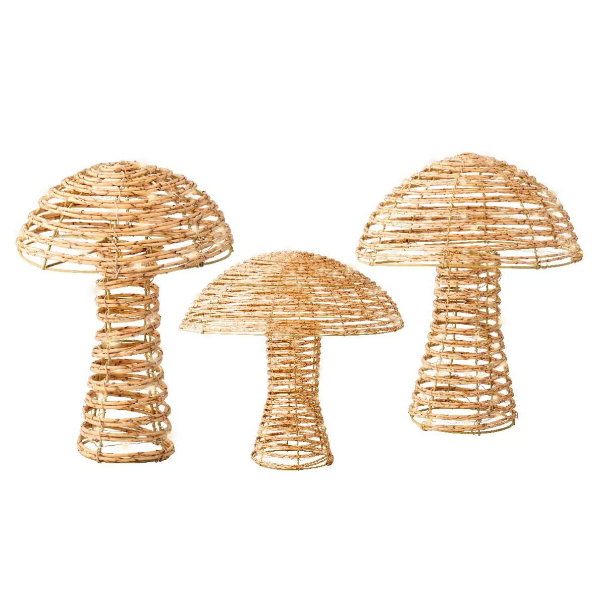 Set van 3 lichtgevende paddenstoelen 270 Micro LED (H45 cm) Gevlochten hars Natuurlijk/Warm wit