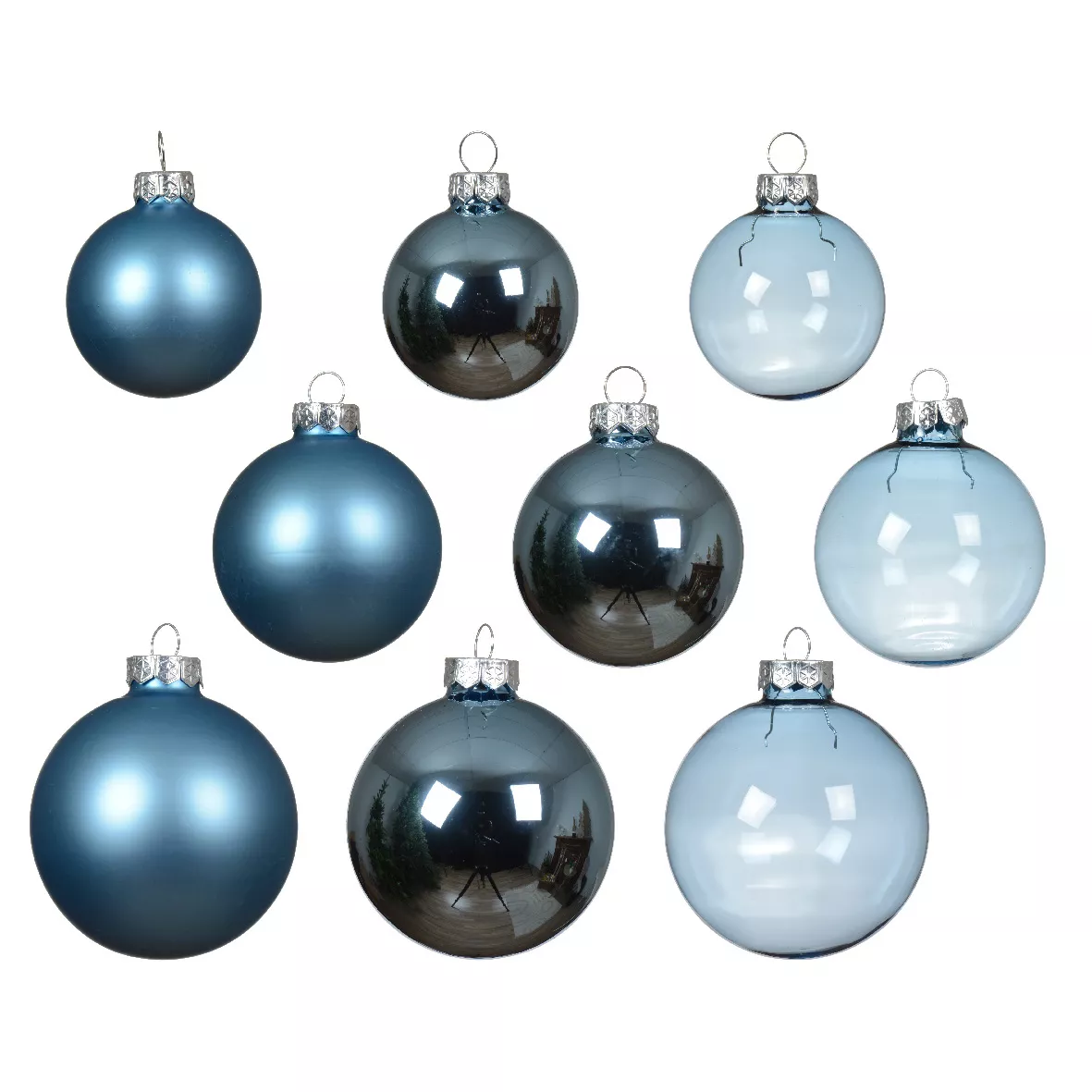 Lot de 21 boules de Noël en verre Assorties Cristal Bleu glacé