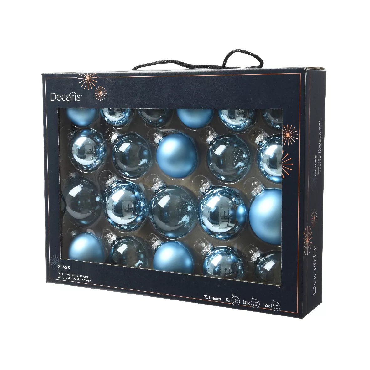 Lot de 21 boules de Noël en verre Assorties Cristal Bleu glacé