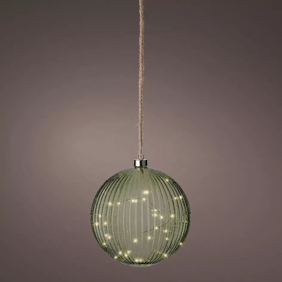 Beleuchtete Weihnachtsdeko Batteriebetrieben 40 LED (D20 cm) Vintage Teegrün/Warmweiß
