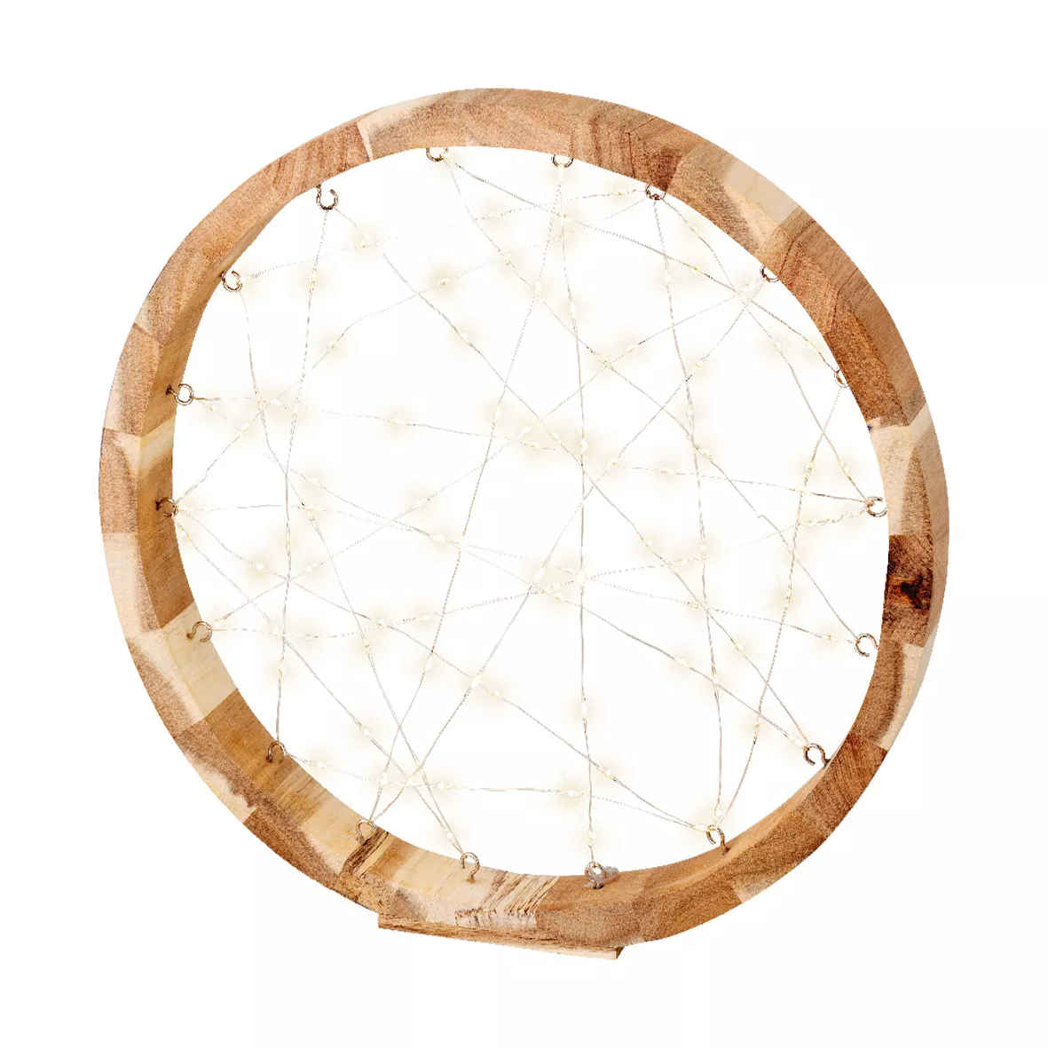 Cercle lumineux à piles 97 LED (D32 cm) Astre en bois Blanc chaud