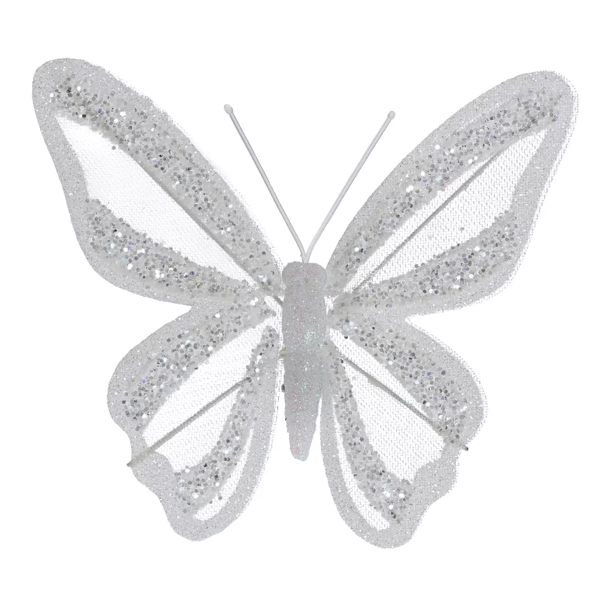 Lot de 2 Papillons sur pince (H14 cm) Rêverie Blanc d'hiver