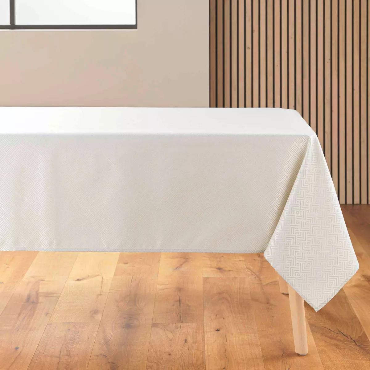 Rechteckige beschichtete Tischdecke (140 x 250 cm) Azuline Cremeweiß
