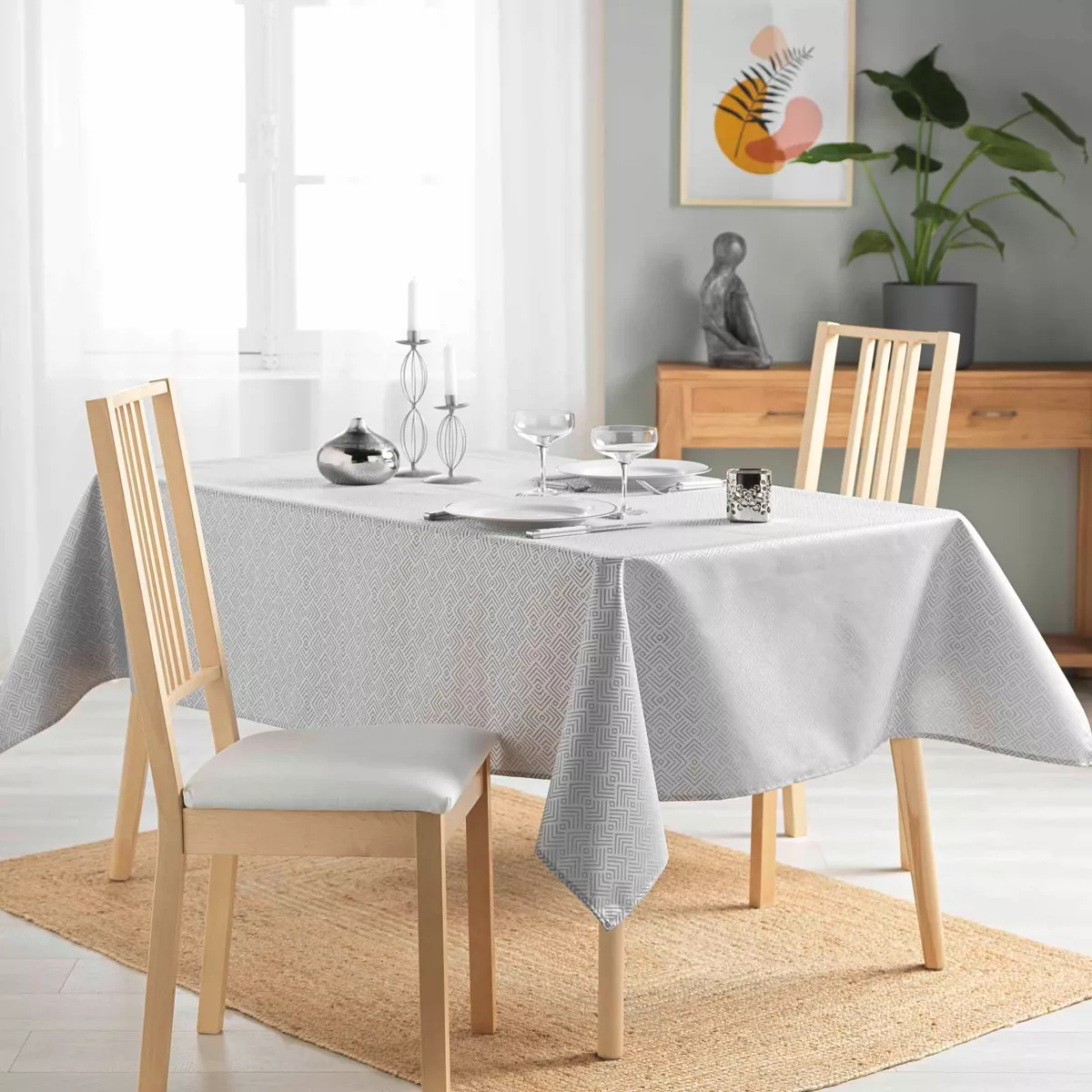NAPPE RECTANGLE 140 x 250 CM JACQUARD ENDUIT AZULINE GRIS