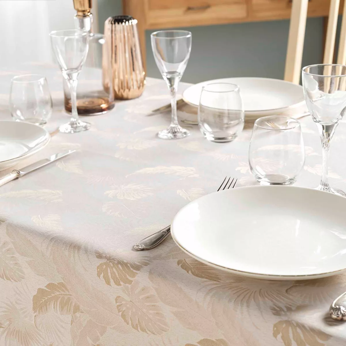 NAPPE RECTANGLE 140 x 250 CM JACQUARD ENDUIT ENOLA NATUREL