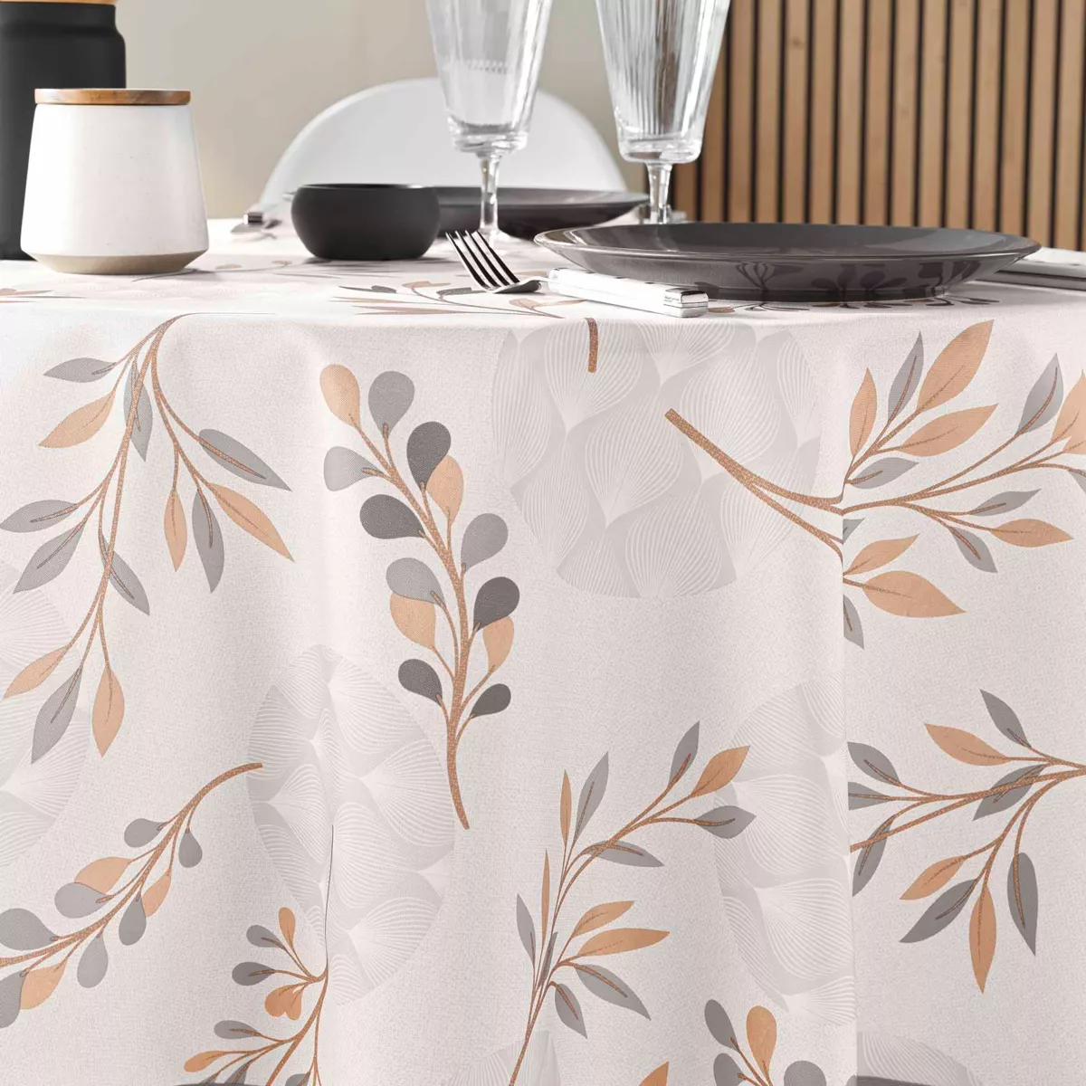 NAPPE RONDE (0) 180 CM POLYESTER IMPRIME MANOLA NATUREL