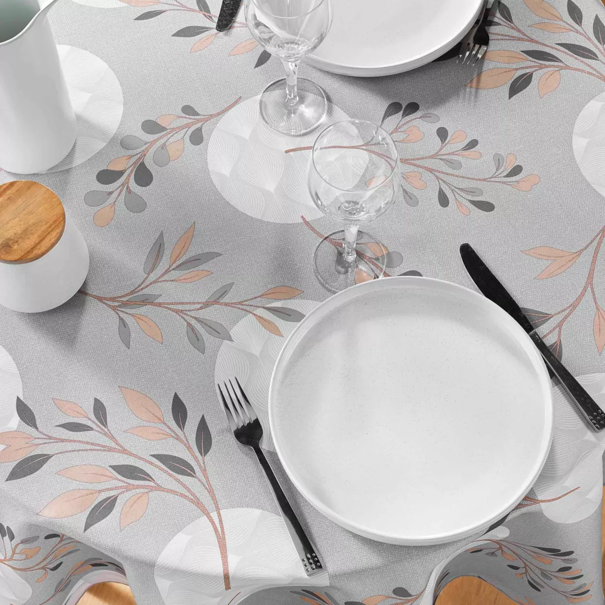 NAPPE RONDE (0) 180 CM POLYESTER IMPRIME MANOLA GRIS