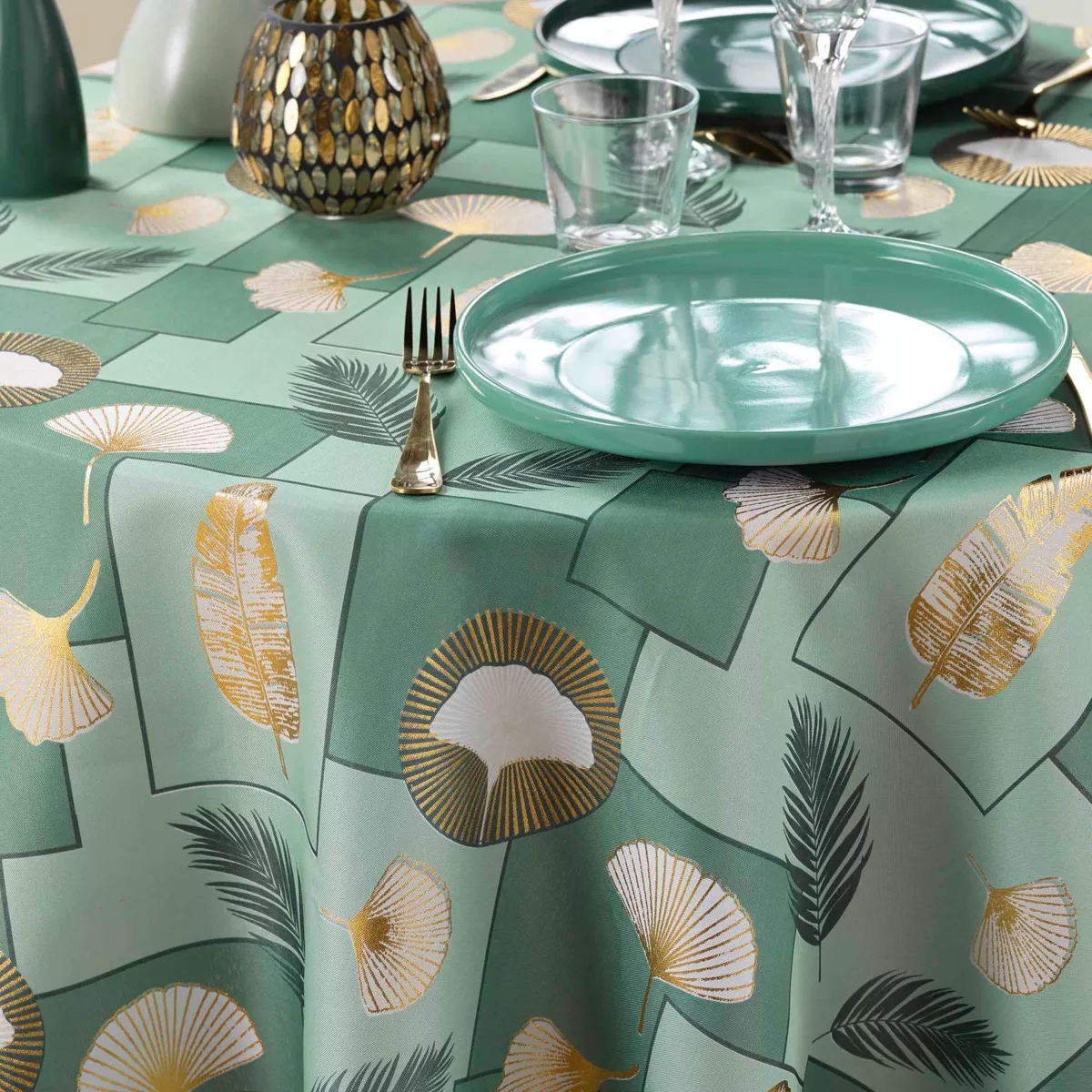 Ronde vlekbestendige tafelkleed (180 cm) Natane Saloegroen