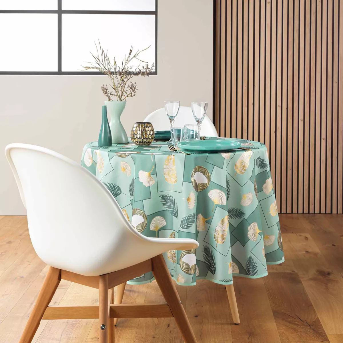 Ronde vlekbestendige tafelkleed (180 cm) Natane Saloegroen