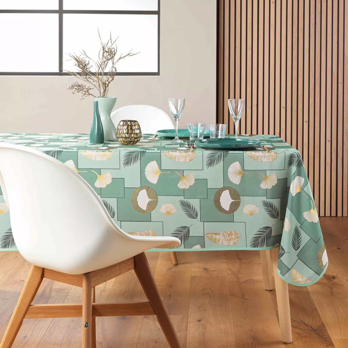 NAPPE RECTANGLE 145 x 240 CM POLYESTER IMPRIME METALLISE NATANE SAUGE