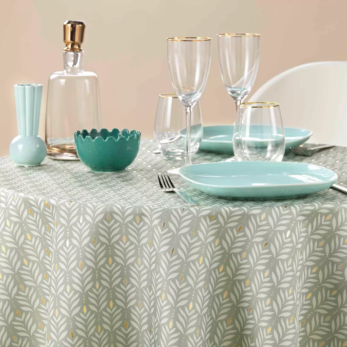 NAPPE RONDE (0) 180 CM POLYESTER IMPRIME METALLISE PIANA SAUGE