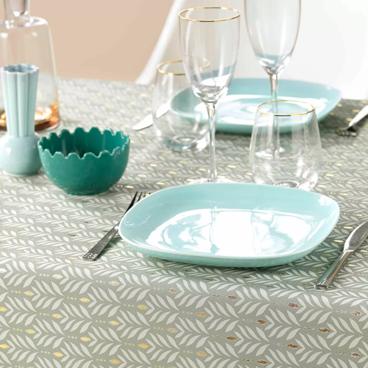 NAPPE RECTANGLE 145 x 240 CM POLYESTER IMPRIME METALLISE PIANA SAUGE