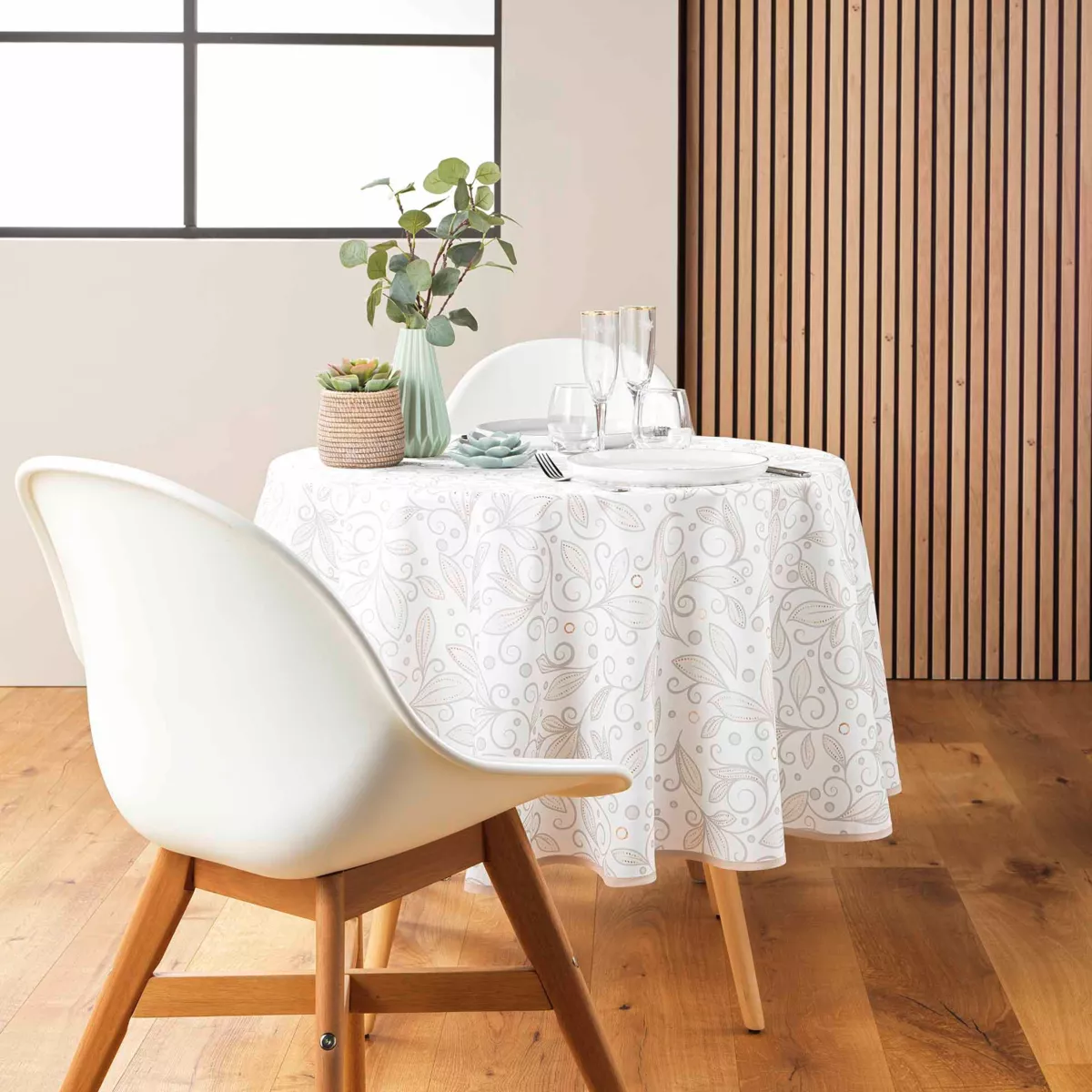 Runde fleckenabweisende Tischdecke (180 cm) Leya Beige