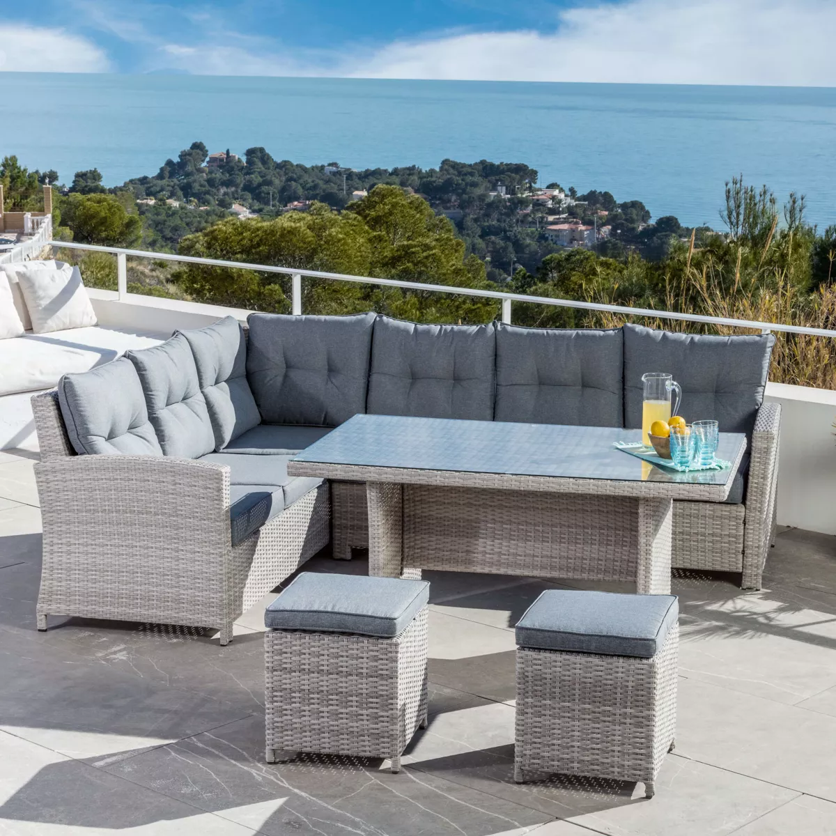 Table de jardin aluminium/résine tressée 6 places (145 x 85 cm) Tivoli - Gris