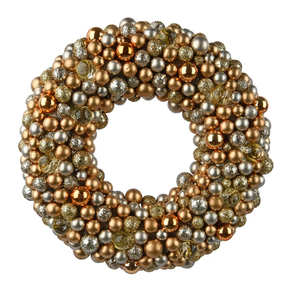 Weihnachtskranz (D33 cm) glänzende und Paillettenkugeln Gold - Kränze & Zweige