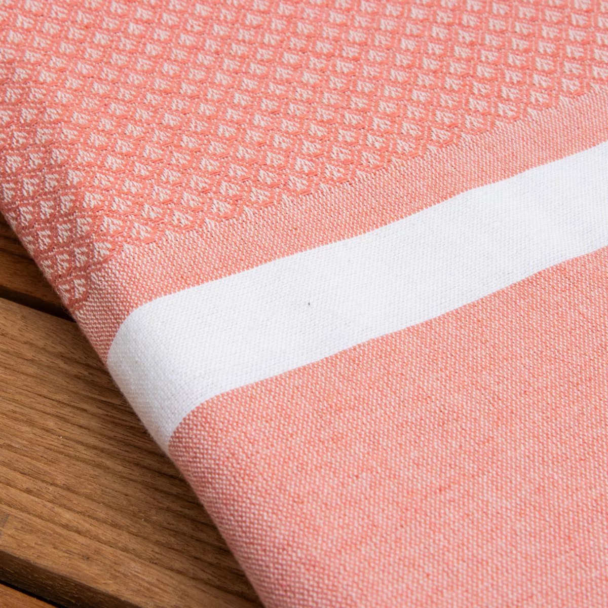 EM - Fouta avec franges 100 x 200 cm Coton tissŽ teint SELMA Corail 