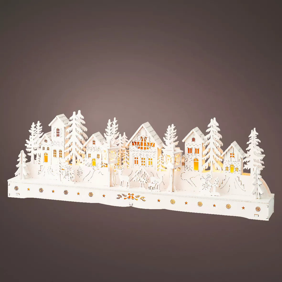 Beleuchtete Weihnachtsszene batteriebetrieben aus Holz (45 x H15 cm) Village enchanté