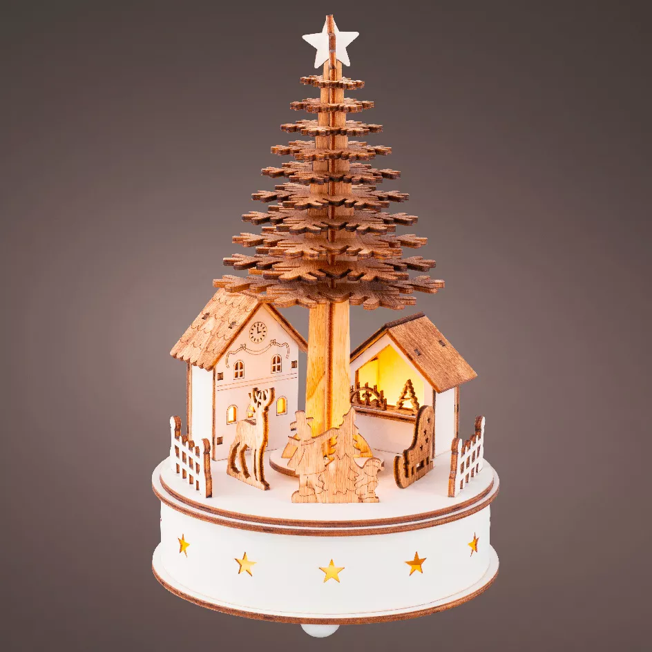 Beleuchtetes Weihnachtsdorf mit Musik aus Holz batteriebetrieben (H25 cm) Weihnachtsbaum