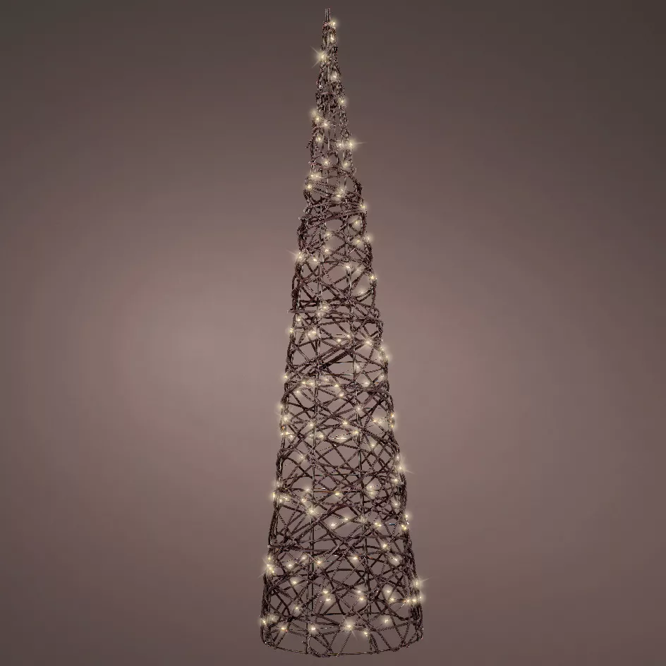 Cono luminoso 160 Micro LED (H90 cm) Resina intrecciata Marrone/Bianco caldo