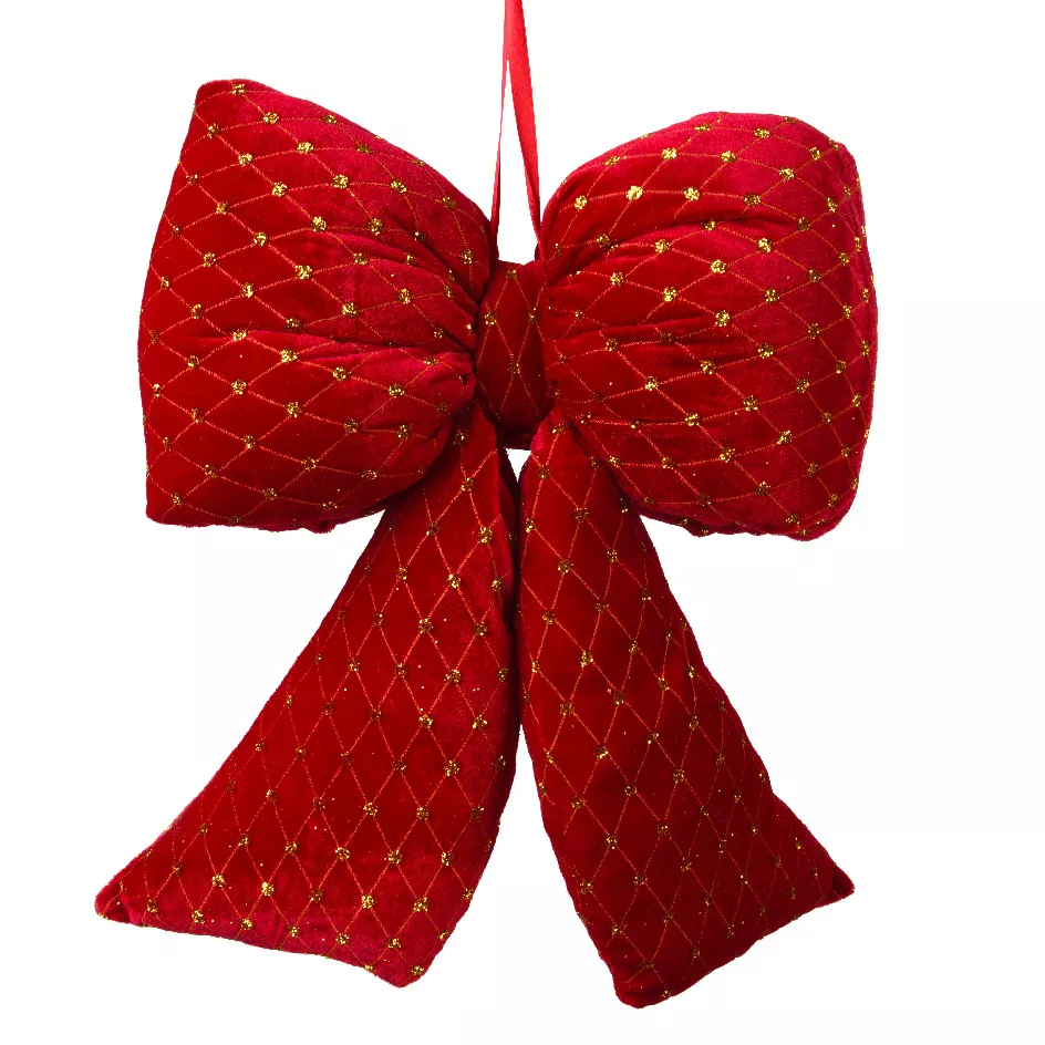 Grote fluwelen strik (H37 cm) Courchevel glitter Rood