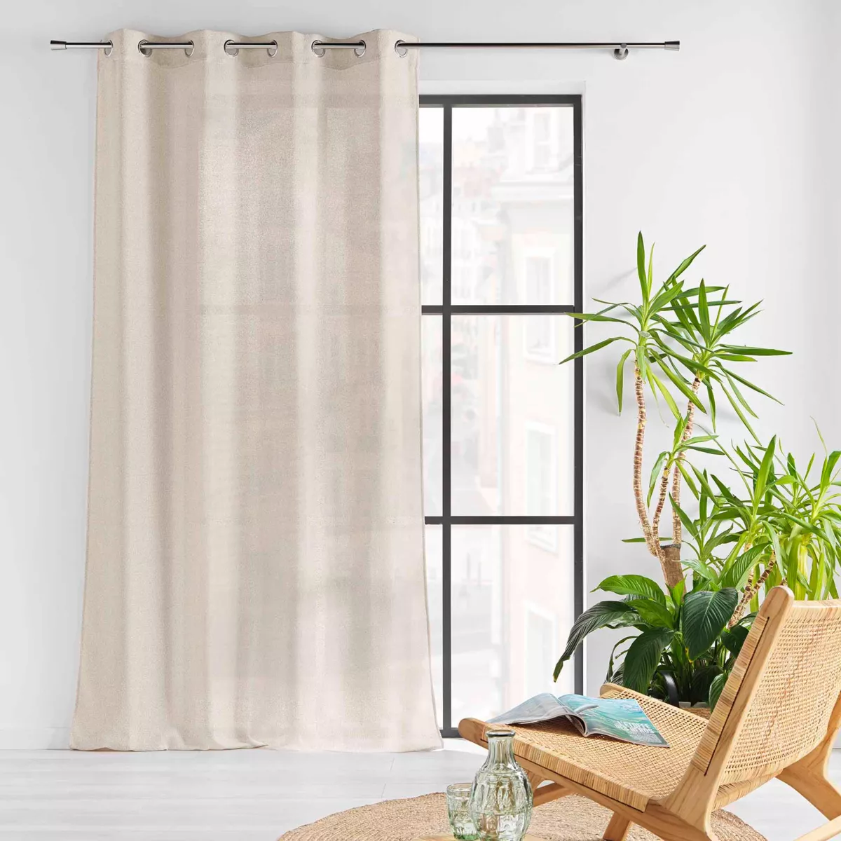 Tenda trasparente con occhielli effetto lana (140 x 240 cm) Loulaine Beige