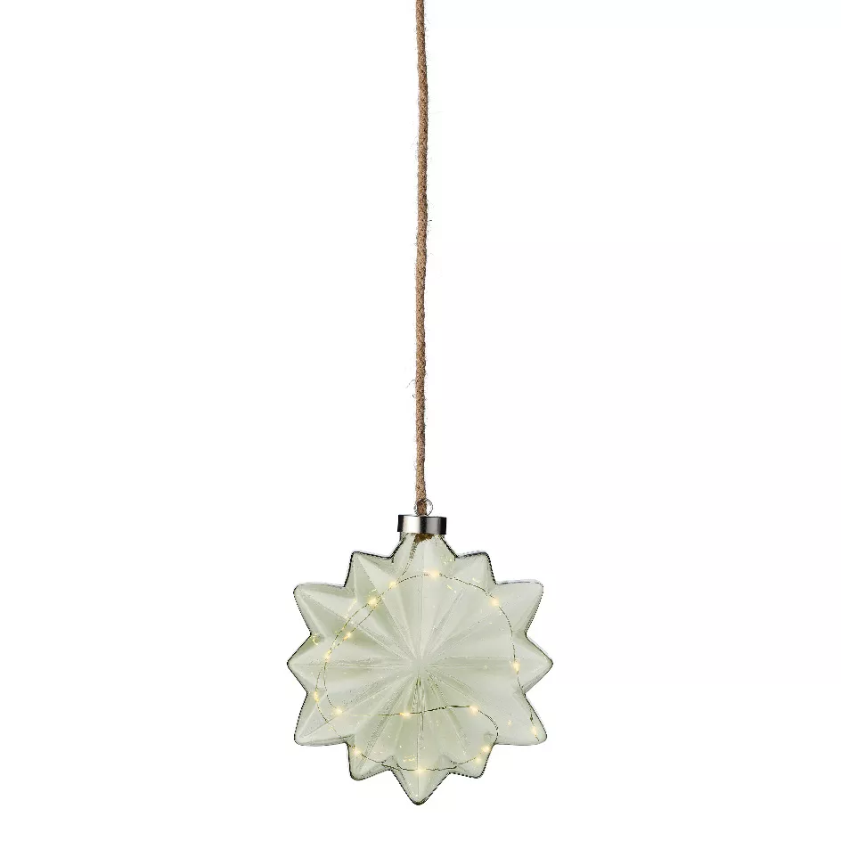 Fleur lumineuse en verre à piles 15 LED (D19 cm) Glacée Thé vert