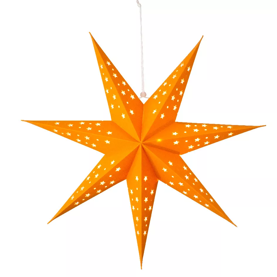 Beleuchteter Stern zum Aufhängen (H60 cm) Origami Stella Bernsteinfarben und Warmweiß 