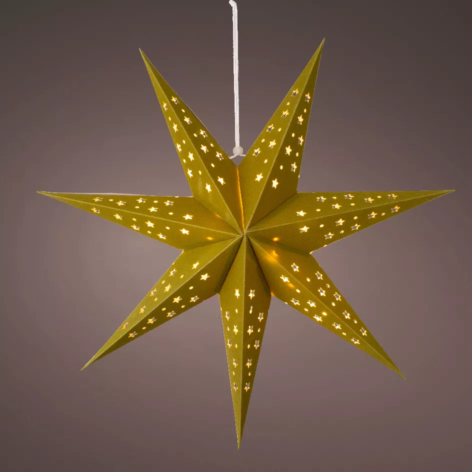 Beleuchteter Stern zum Aufhängen (H60 cm) Origami Stella Grün und Warmweiß