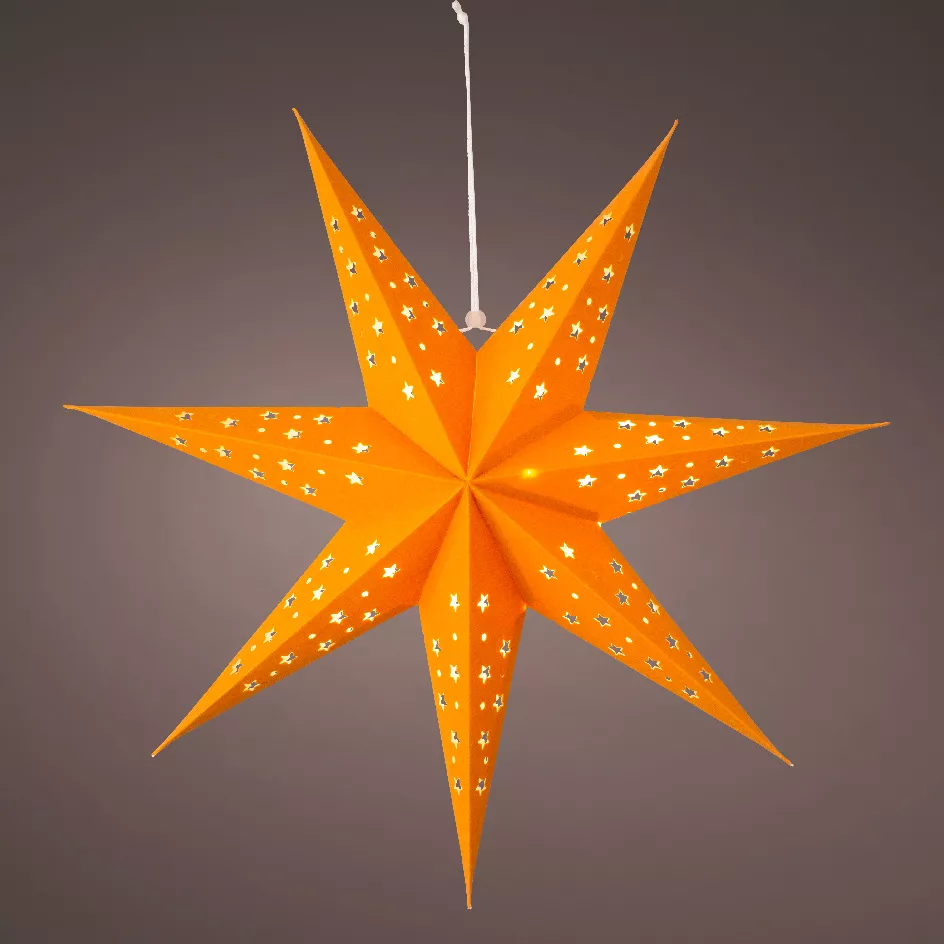 Beleuchteter Stern zum Aufhängen (H40 cm) Origami Stella Bernsteinfarben und Warmweiß 