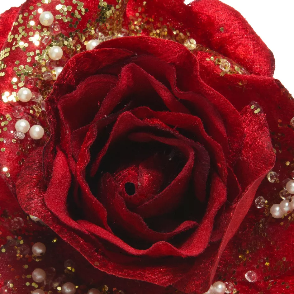 Fiore decorativo su pinza (D13 cm) Rosa perlata Rosso