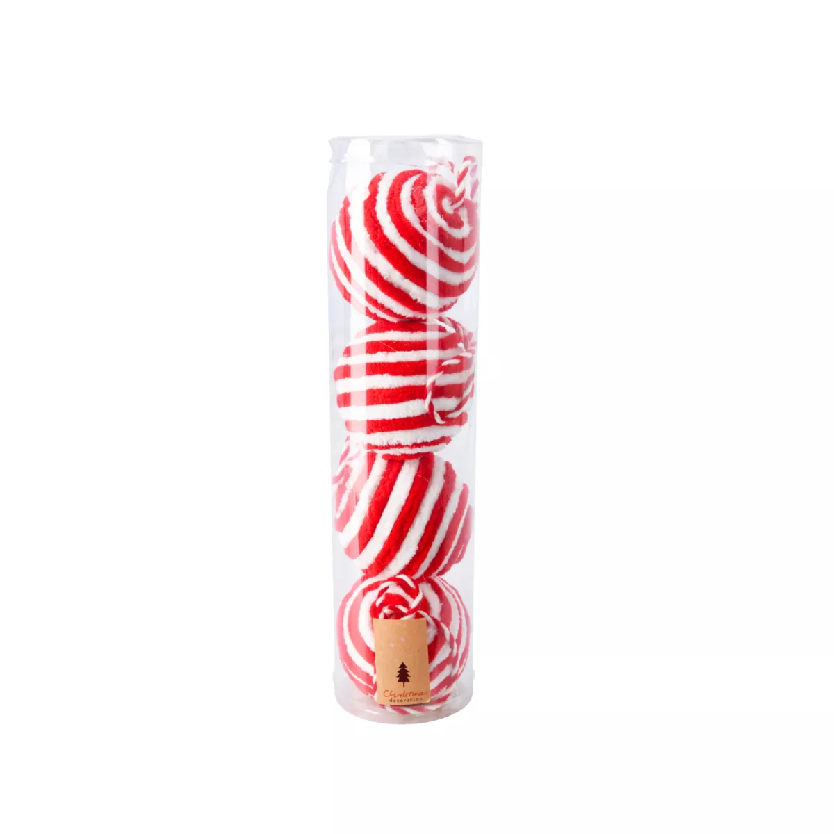 Set di 4 palline di Natale (D80 mm) in lana a righe rosse e bianche
