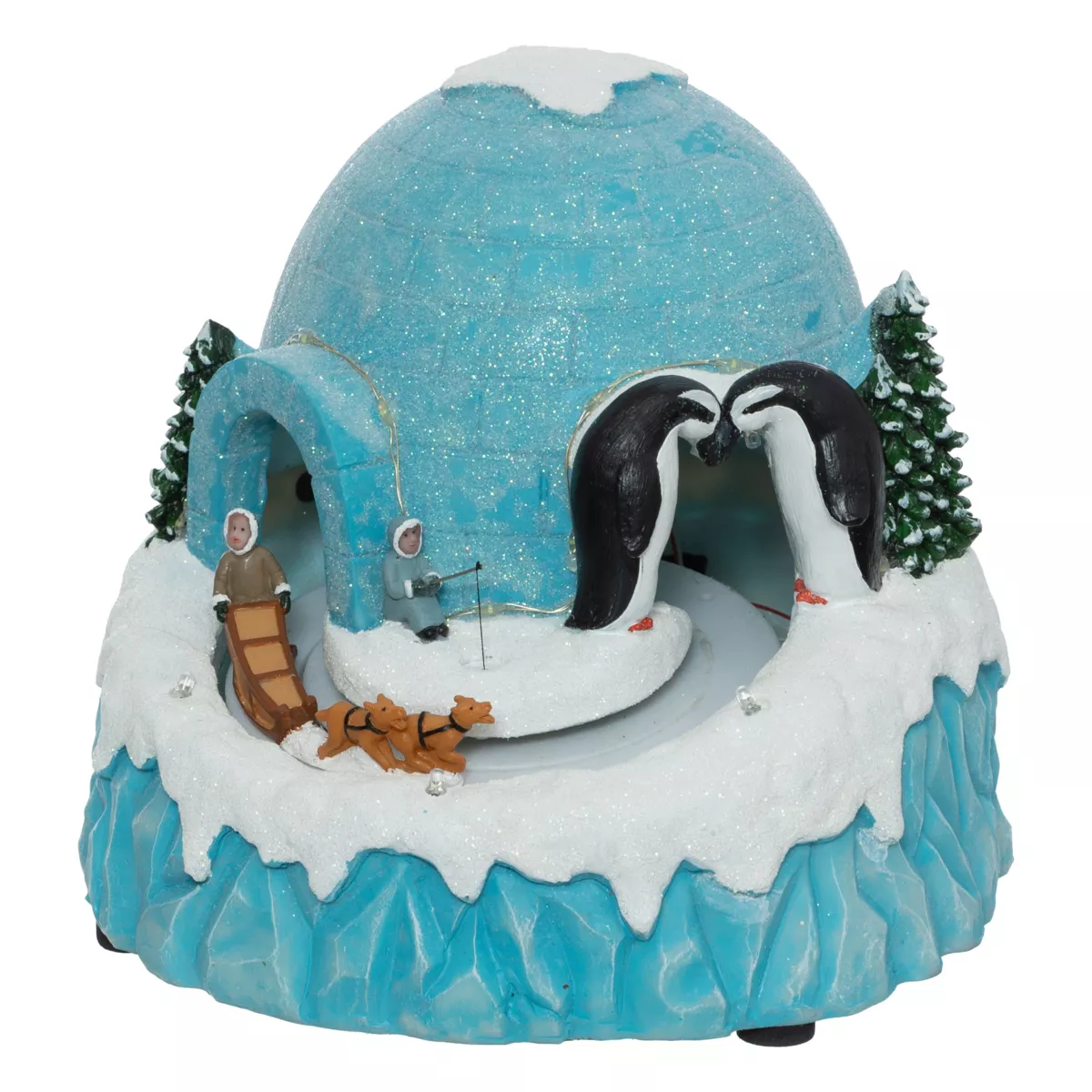 Scena di vita illuminata, musicale e animata (H22 cm) Igloo e cani da slitta
