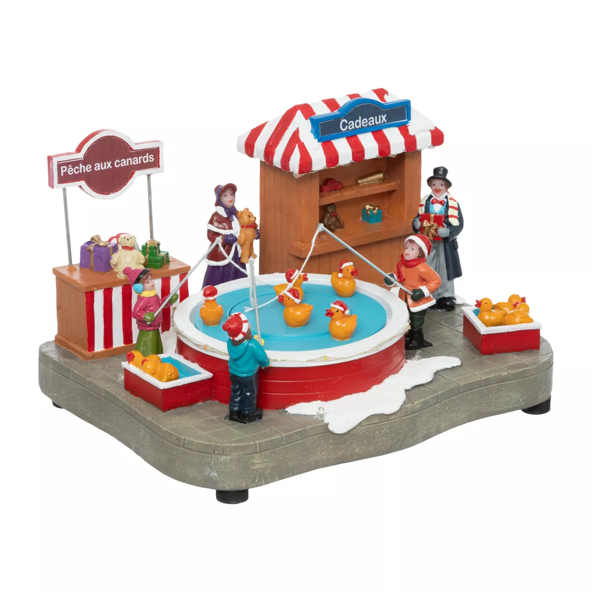 Scena di vita illuminata e animata a pile (H22 cm) Pesca alle anatre