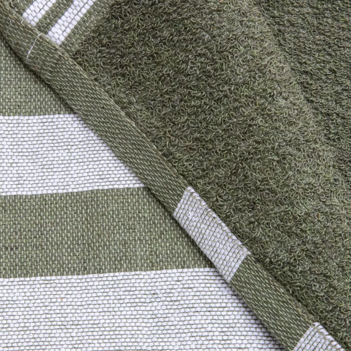 Fouta coton recyclé doublé éponge (100 x 200 cm) Coralia Vert kaki