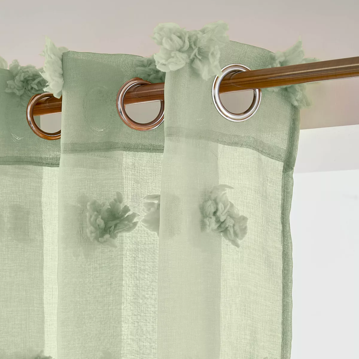 Voilage oeillets pompons (140 x 280 cm) Suzie Vert d'eau