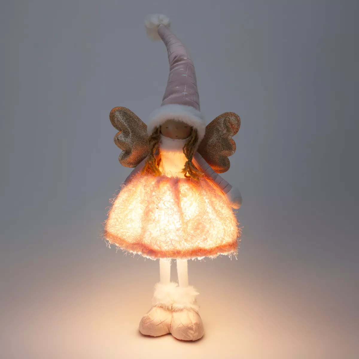 Lichtgevende op batterijen werkende Kerstengel (H50 cm) Gladys roze jurk
