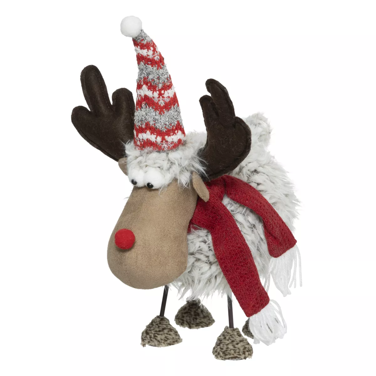 Renna di Natale (H36 cm) Georges pelliccia Grigio e rosso