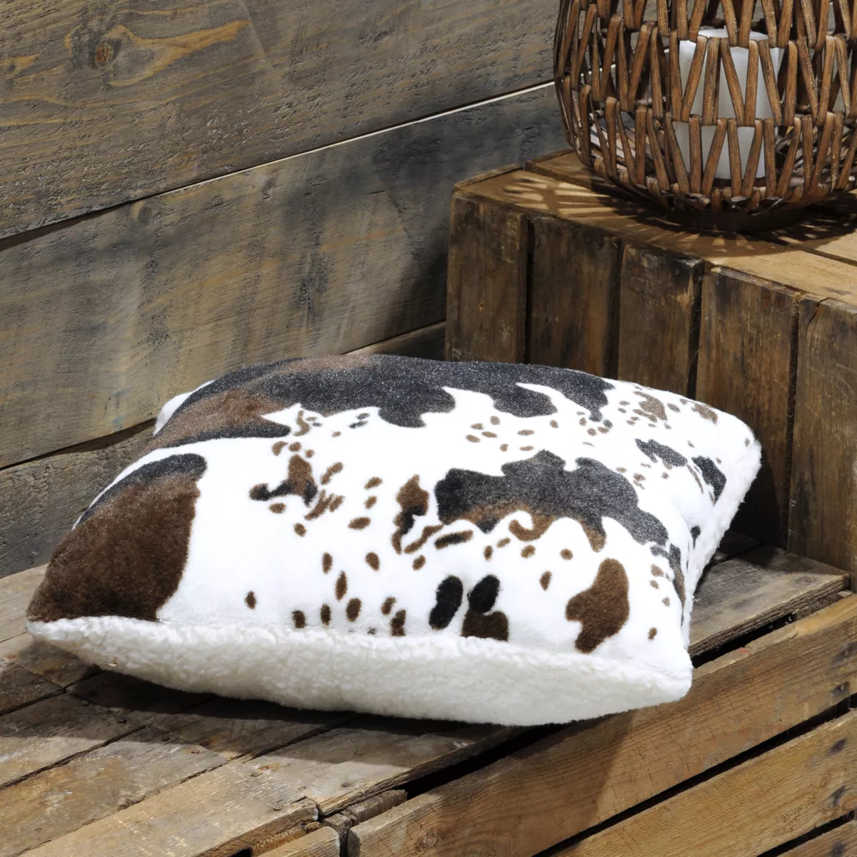 Coussin carré fausse fourrure (40 x 40 cm) Vache Brun