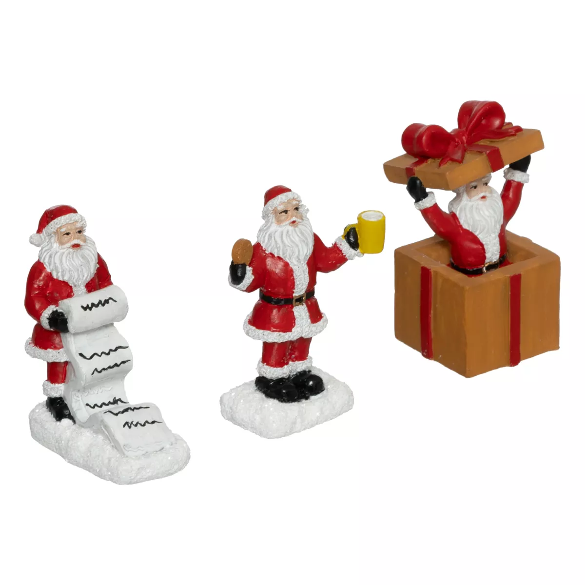 Set di 3 figurine per villaggio (H7 cm) Babbo Natale Pazzo
